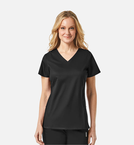 1718 Women’s Sporty Mesh Panel Curved V Neck Top