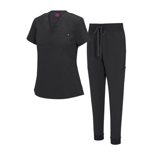 4887 WOMENS COOL STRETCH MODERN TUCK-IN TOP YOGA JOGGER SCRUB SET