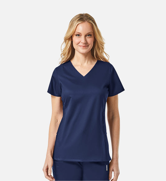 1718 Women’s Sporty Mesh Panel Curved V Neck Top