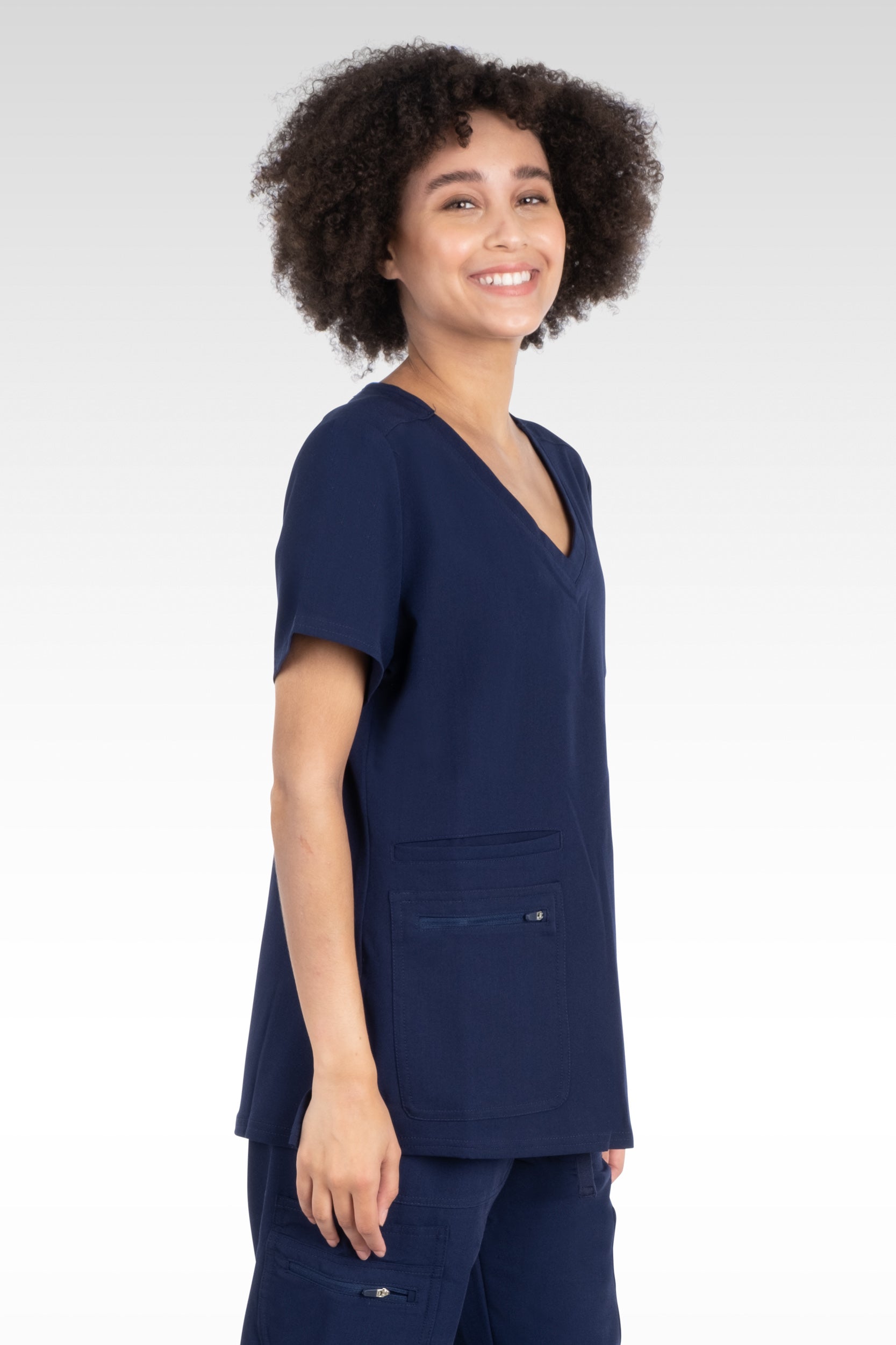 Nile Womens Top Rounded V-Neck with 4 Pockets (94002)