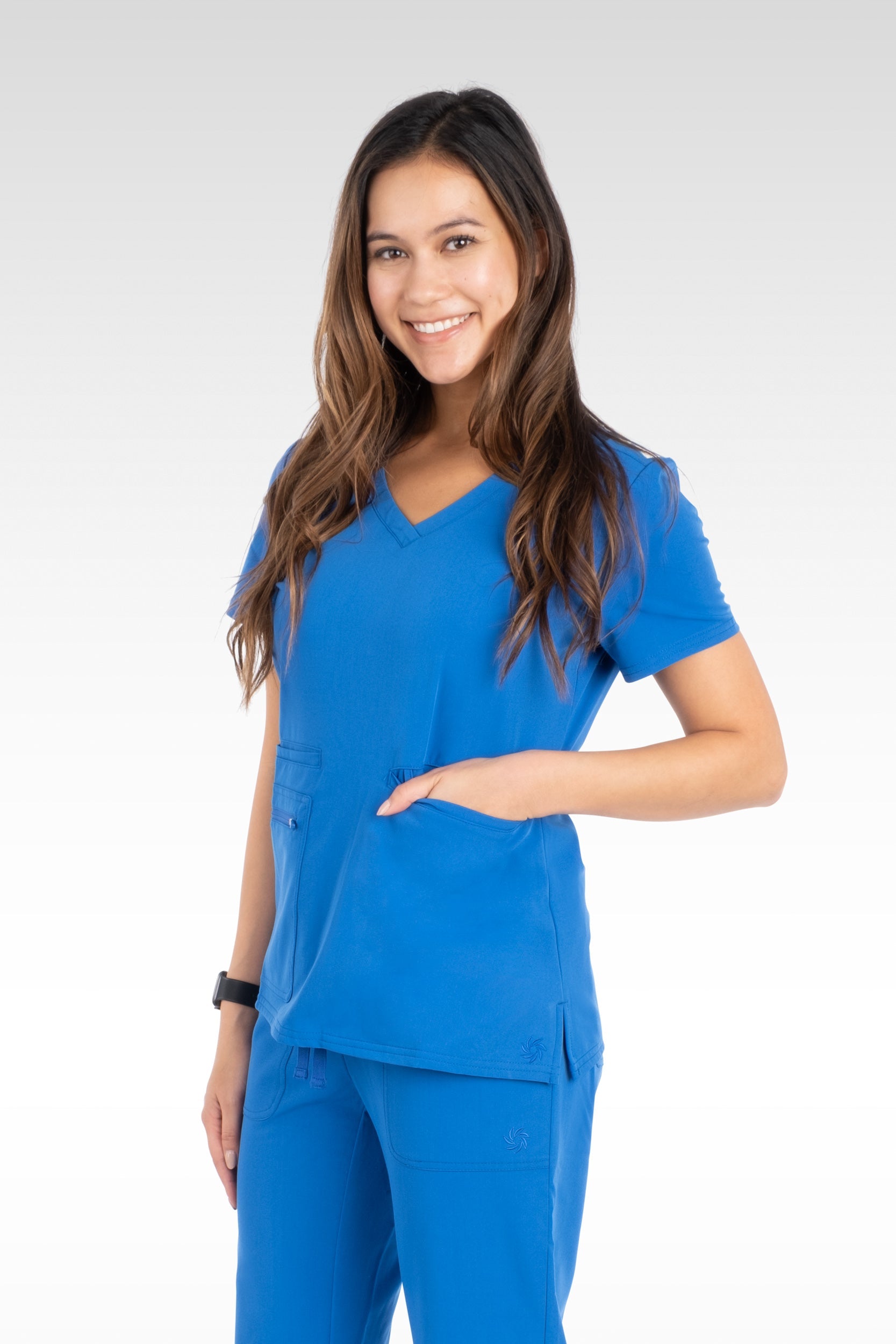 Nile Womens Top Rounded V-Neck with 4 Pockets (94002)