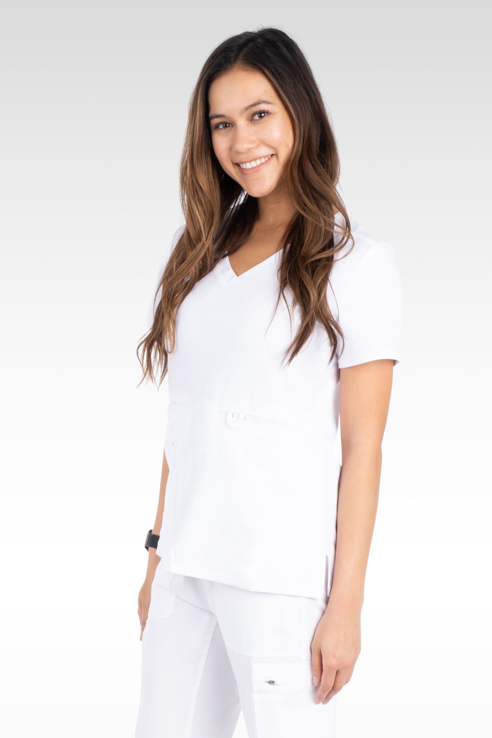 Nile Womens Top Rounded V-Neck with 4 Pockets (94002)