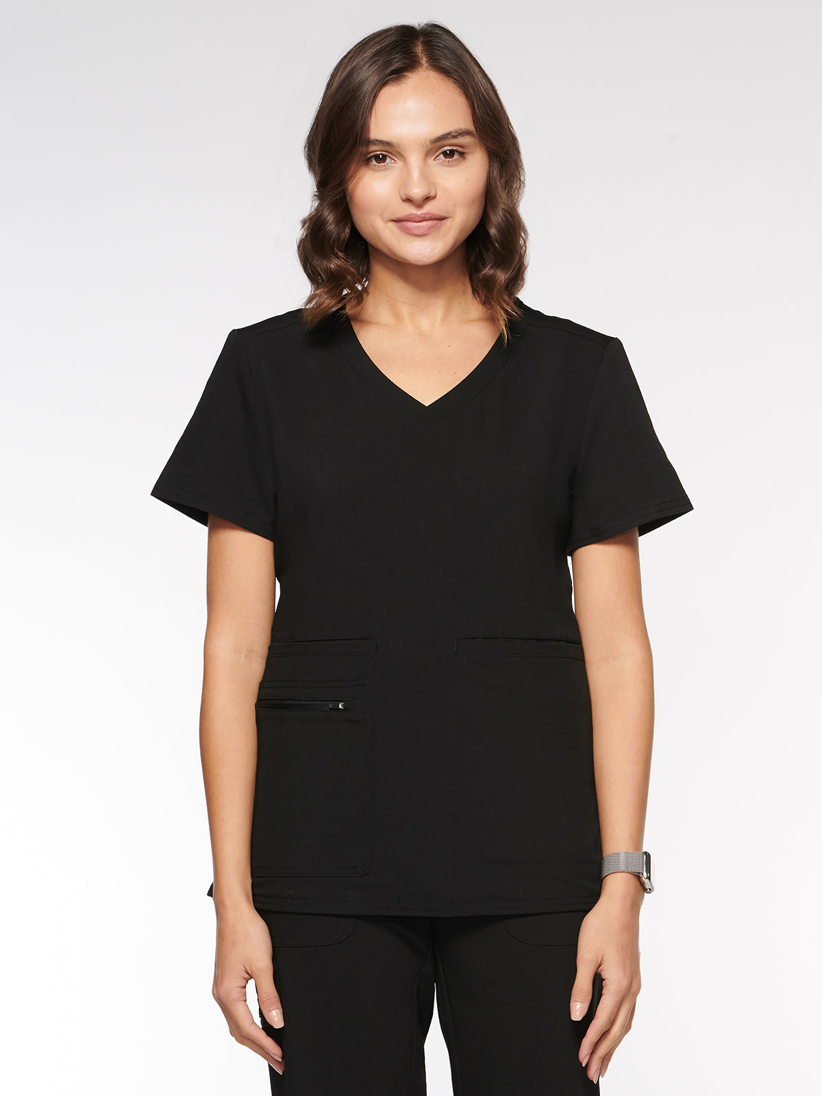 Nile Womens Top Rounded V-Neck with 4 Pockets (94002)