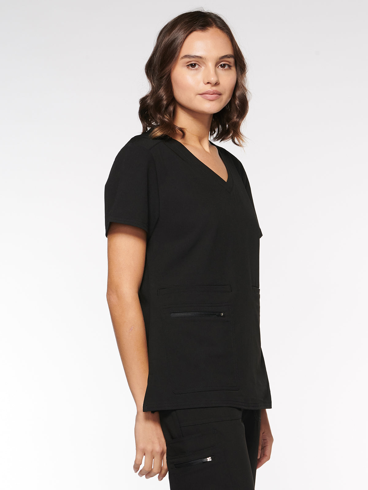 Nile Womens Top Rounded V-Neck with 4 Pockets (94002)