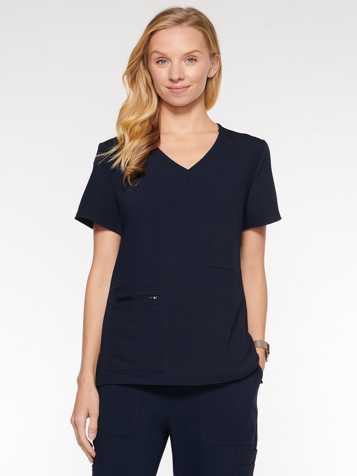 Nile Womens Top Rounded V-Neck with 4 Pockets (94002)