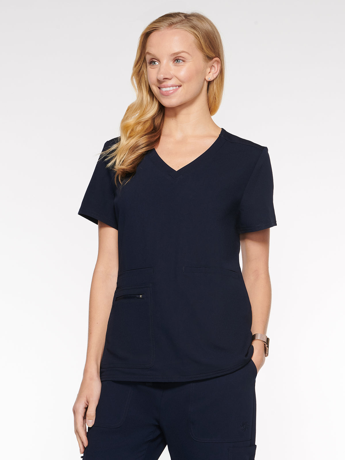 Nile Womens Top Rounded V-Neck with 4 Pockets (94002)