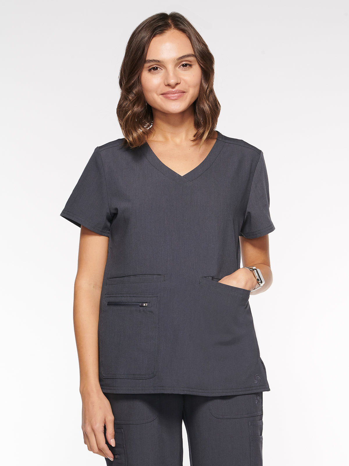 Nile Womens Top Rounded V-Neck with 4 Pockets (94002)