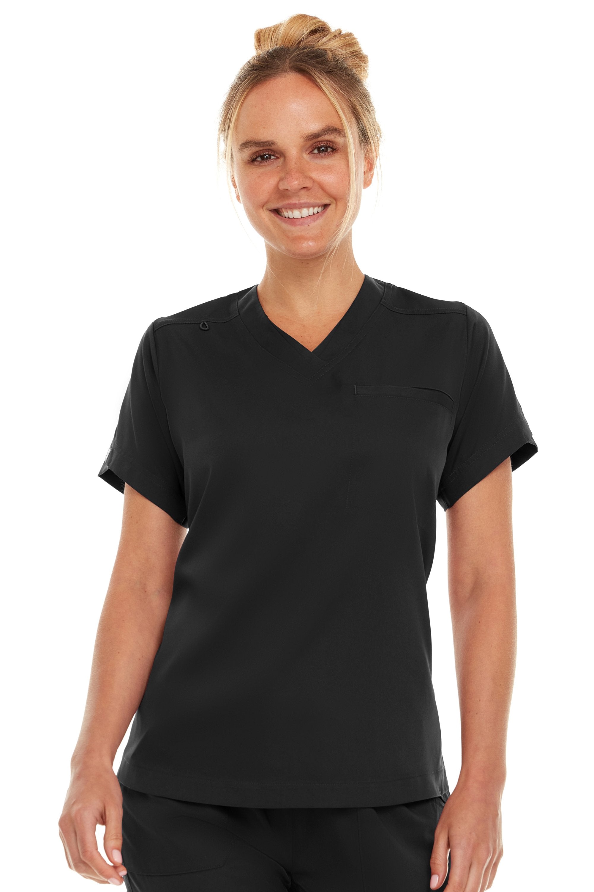 Kim - Medichic V neck Tuck in Top, Black, Classique Scrubss