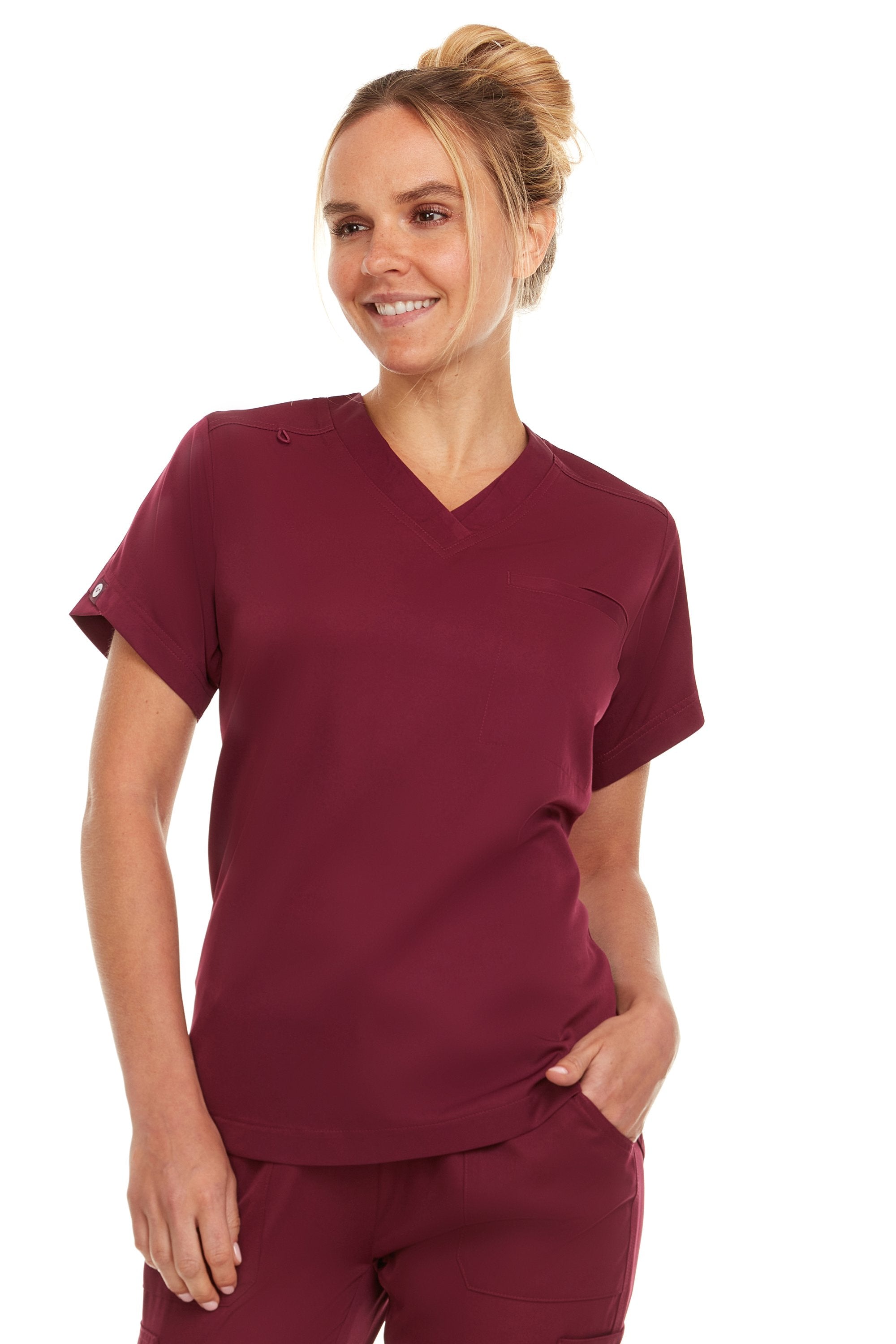 Kim - Medichic V neck Tuck in Top, Wine, Classique Scrubs