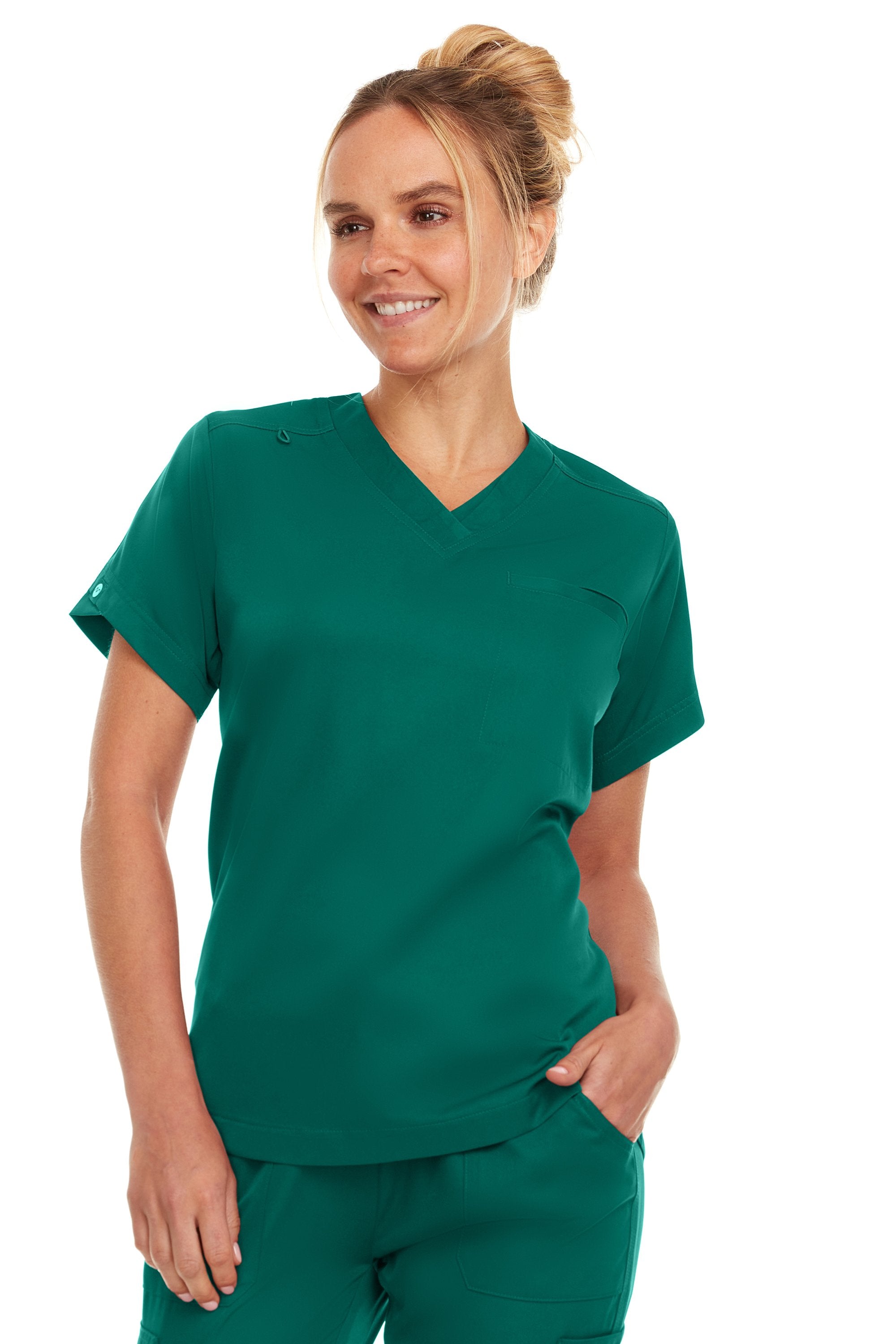 Kim - Medichic V neck Tuck in Top, Green, Classique Scrubs