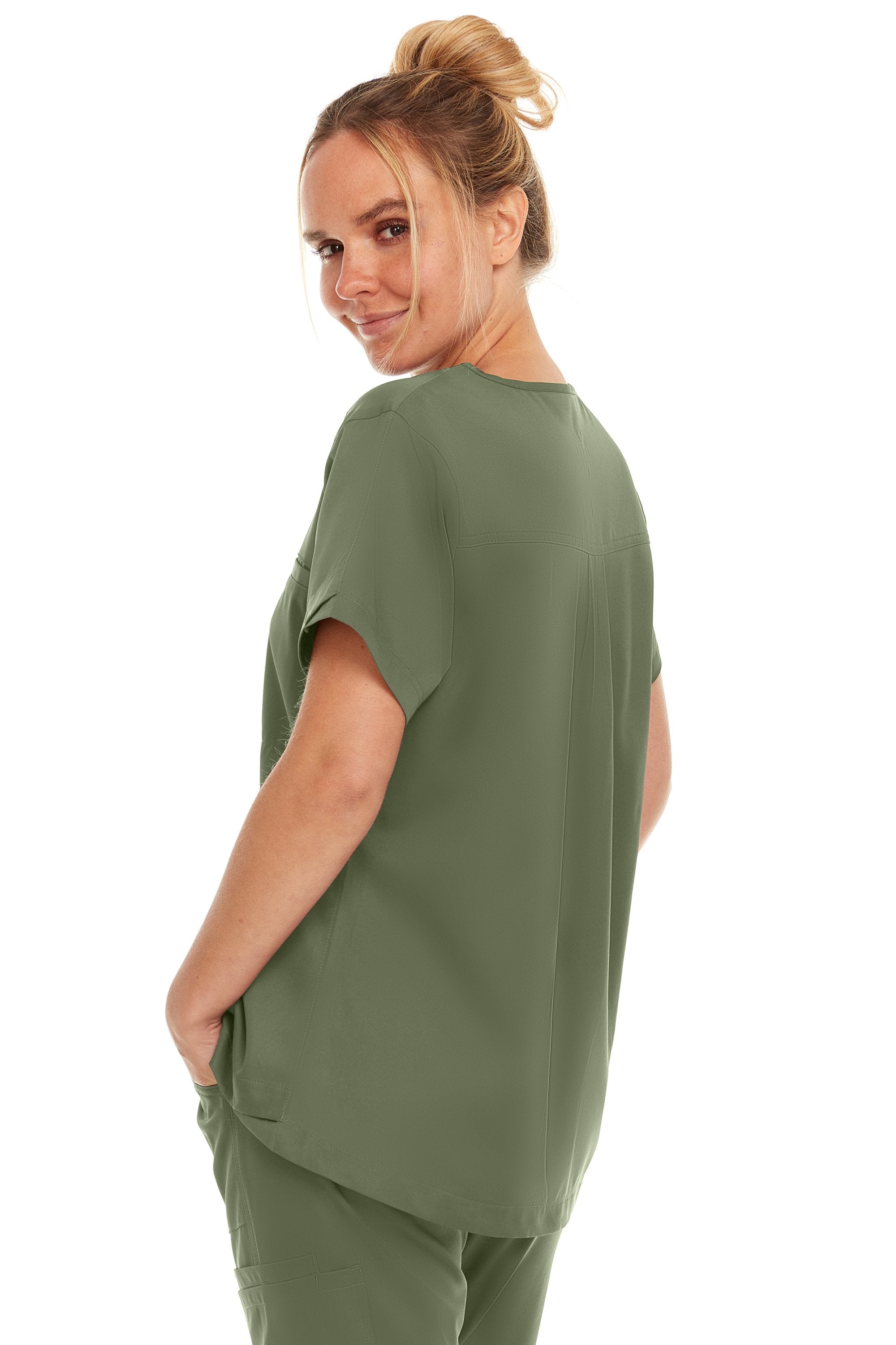 Kim - Medichic V neck Tuck in Top, Olive, Classique Scrubs