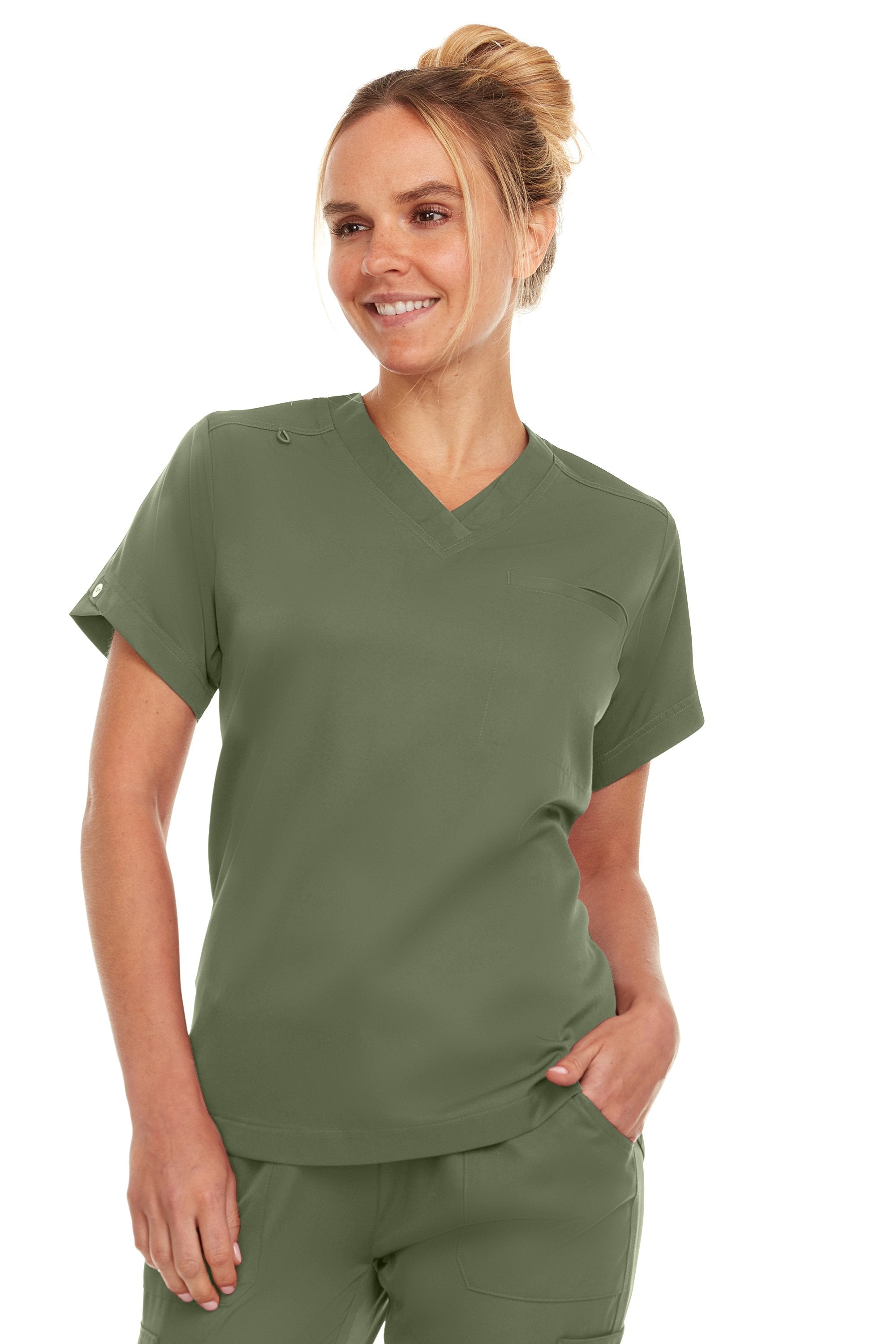 Kim - Medichic V neck Tuck in Top, Olive, Classique Scrubs