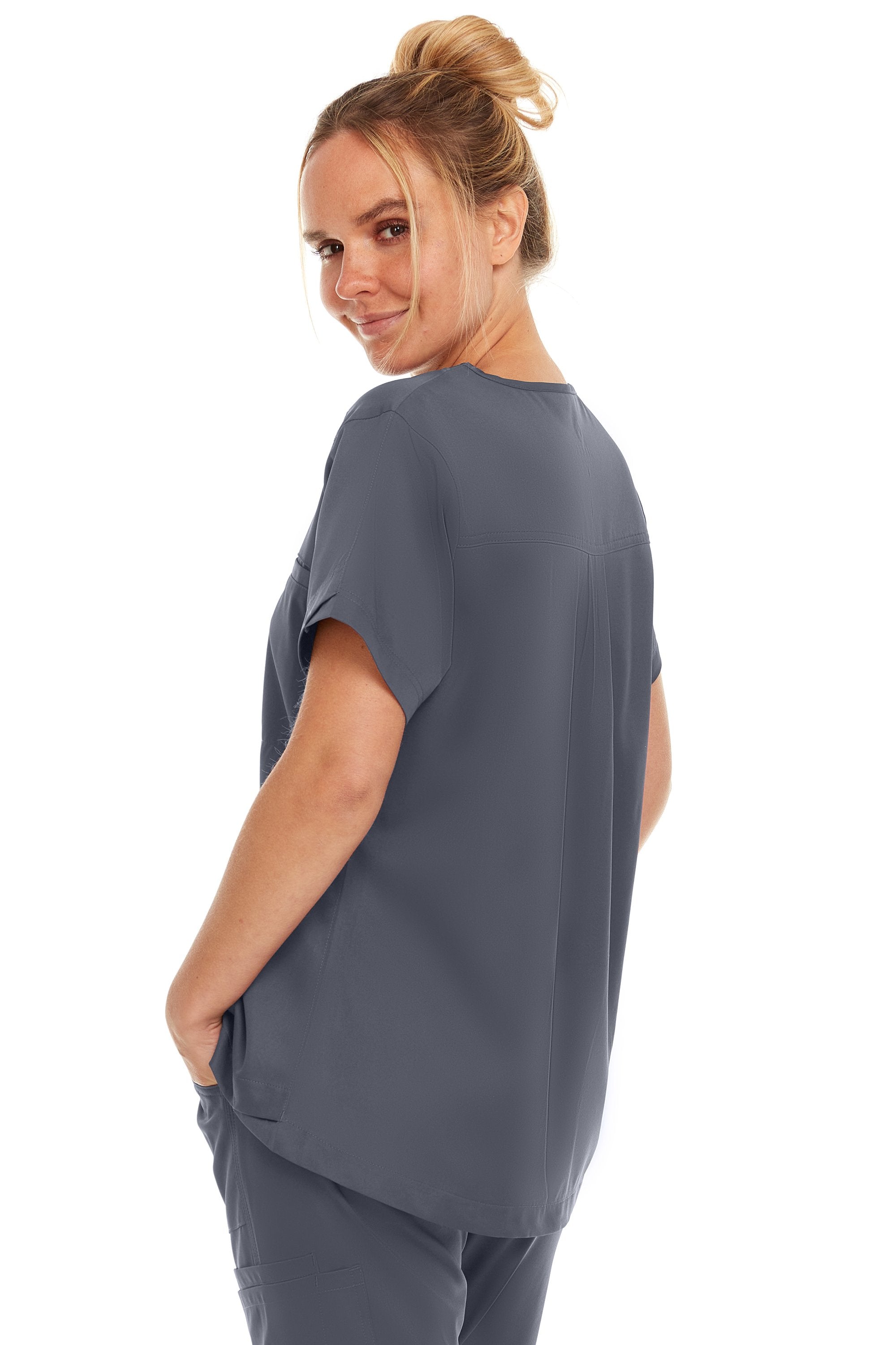 Kim - Medichic V neck Tuck in Top, Grey, Classique Scrubs