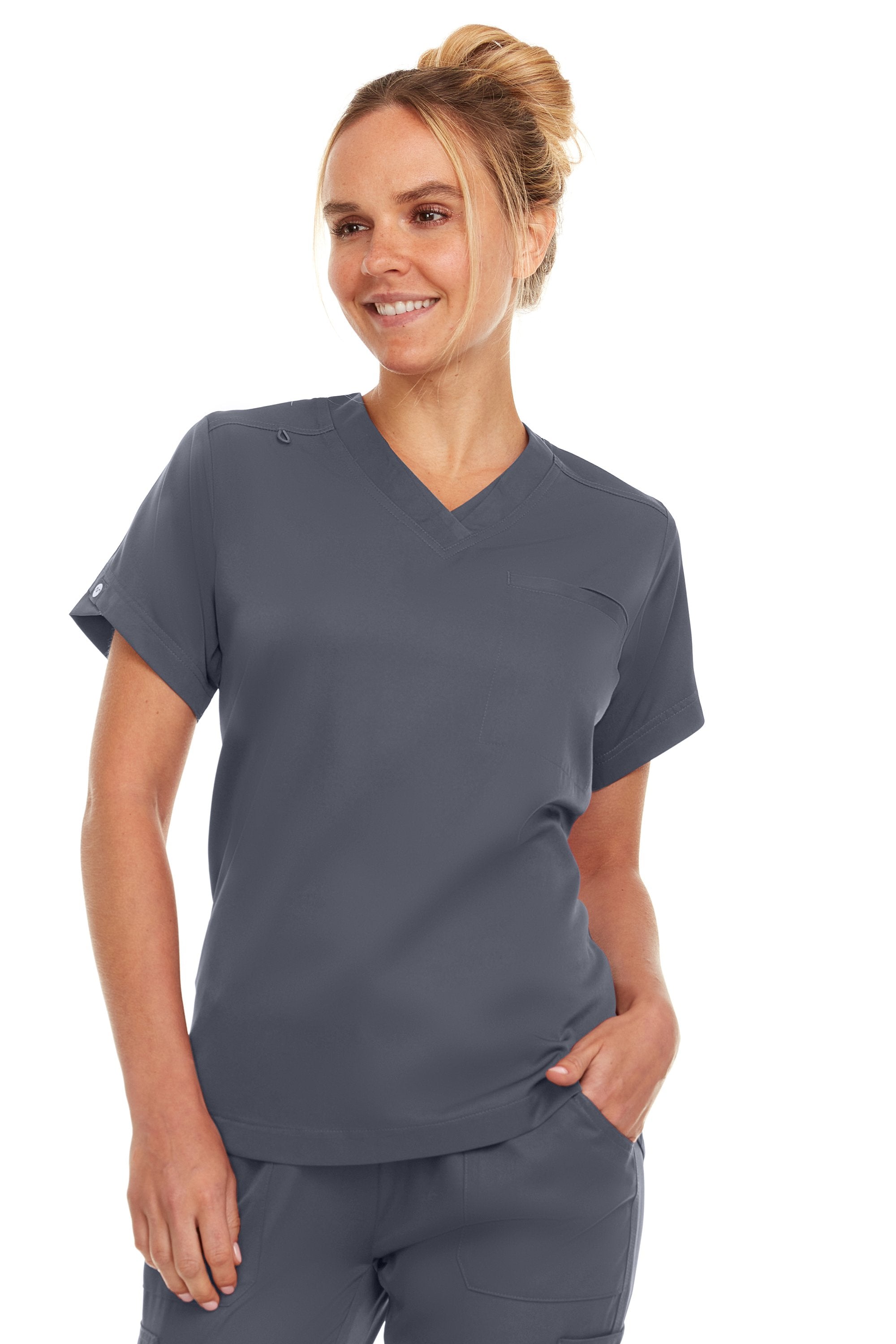 Kim - Medichic V neck Tuck in Top, Grey, Classique Scrubs