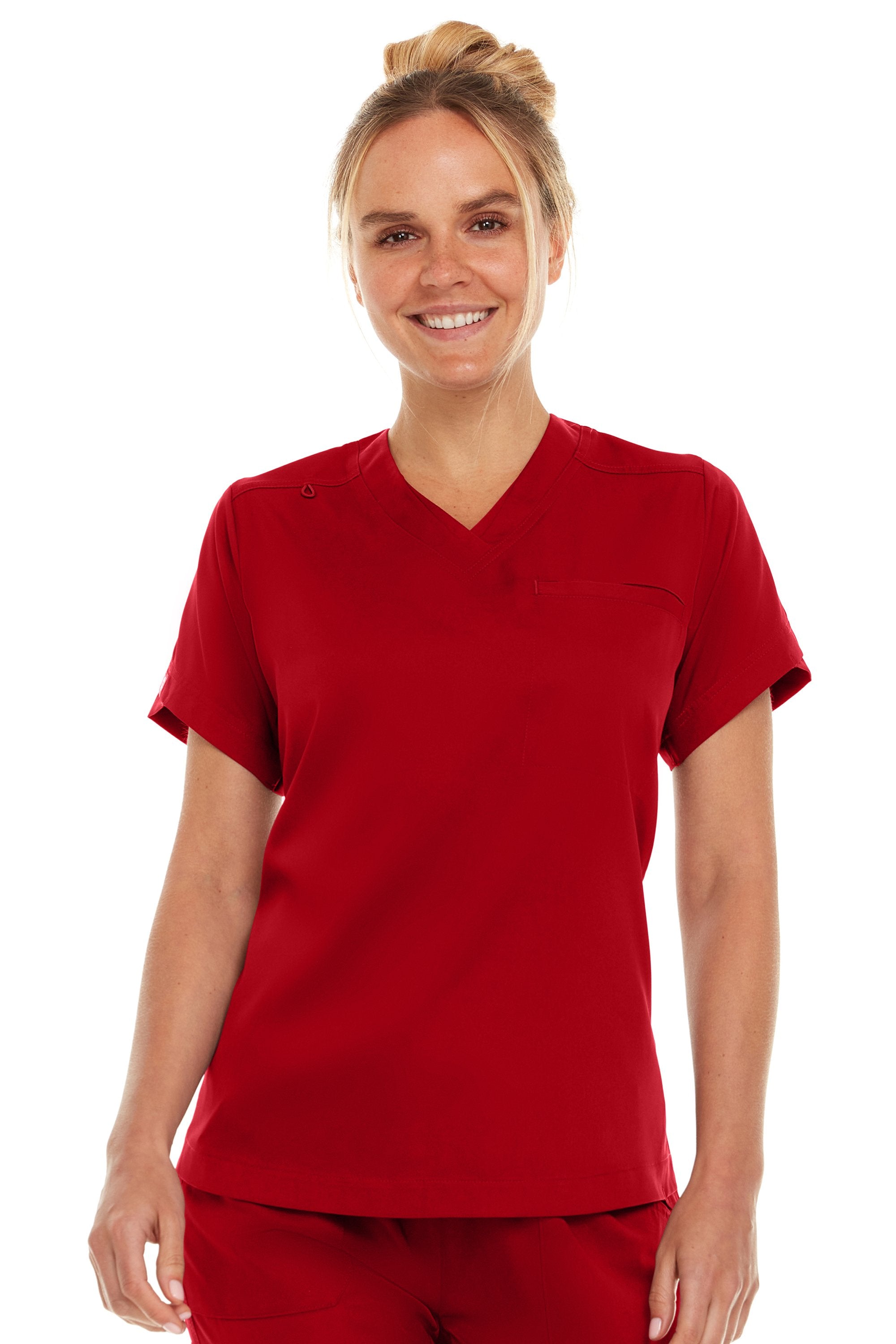 Kim - Medichic V neck Tuck in Top, Red, Classique Scrubs