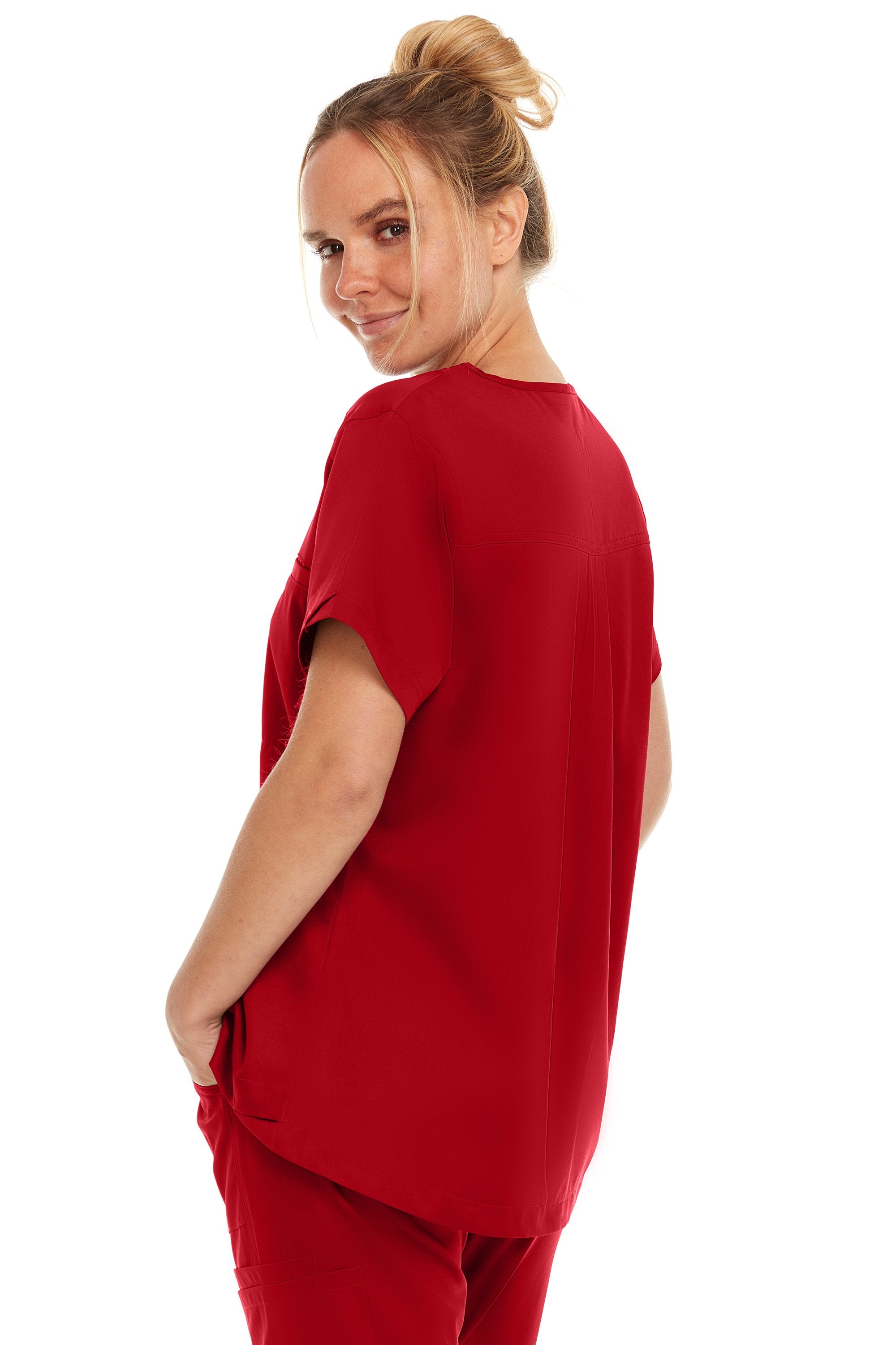 Kim - Medichic V neck Tuck in Top, Red, Classique Scrubs