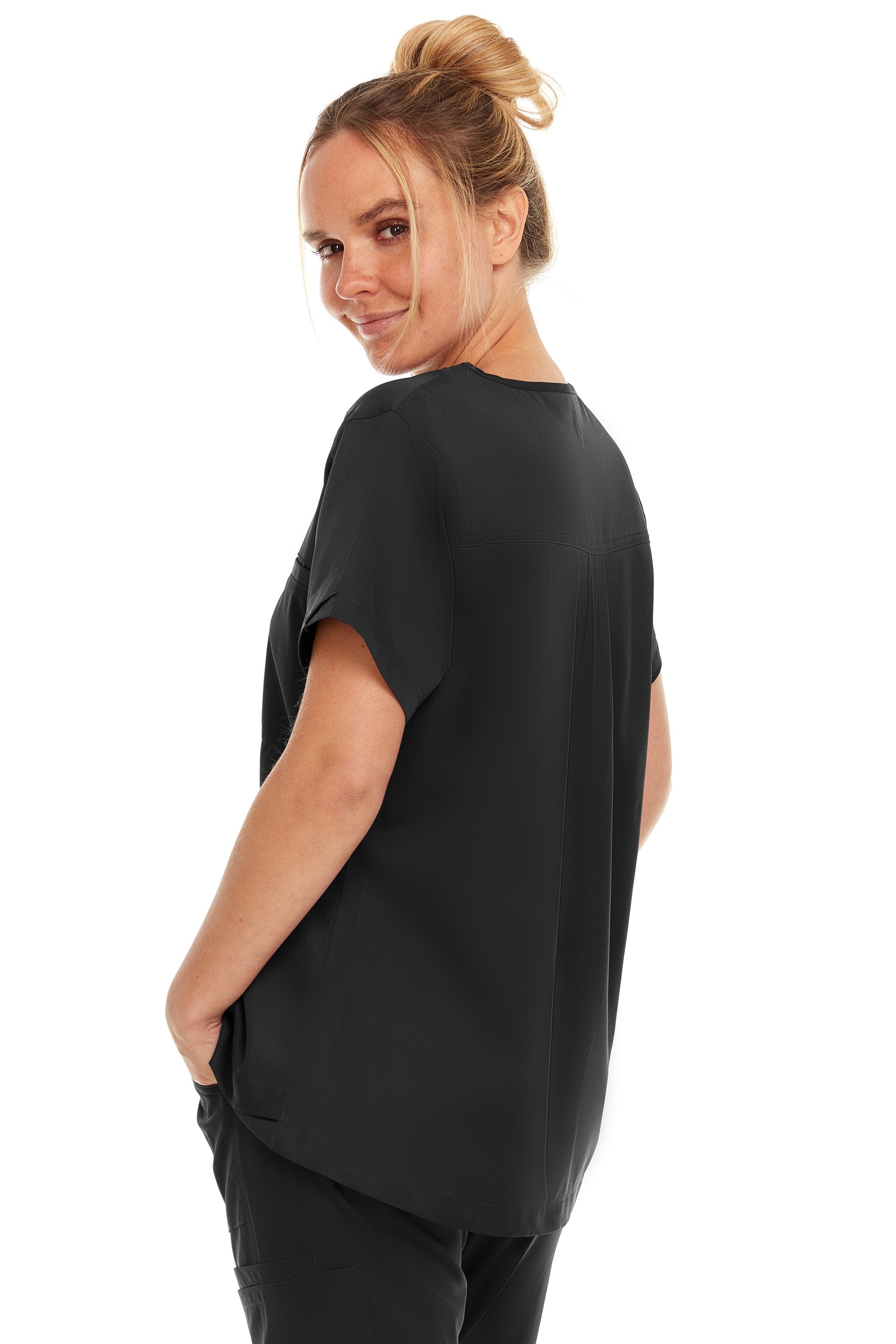 Kim - Medichic V neck Tuck in Top, Black, Classique Scrubs