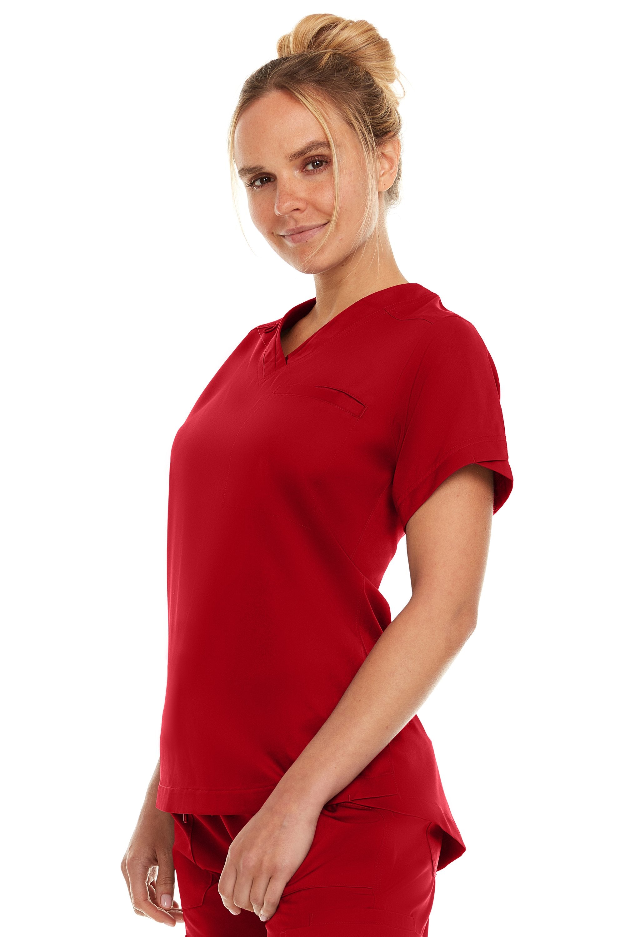 Kim - Medichic V neck Tuck in Top, Red, Classique Scrubs