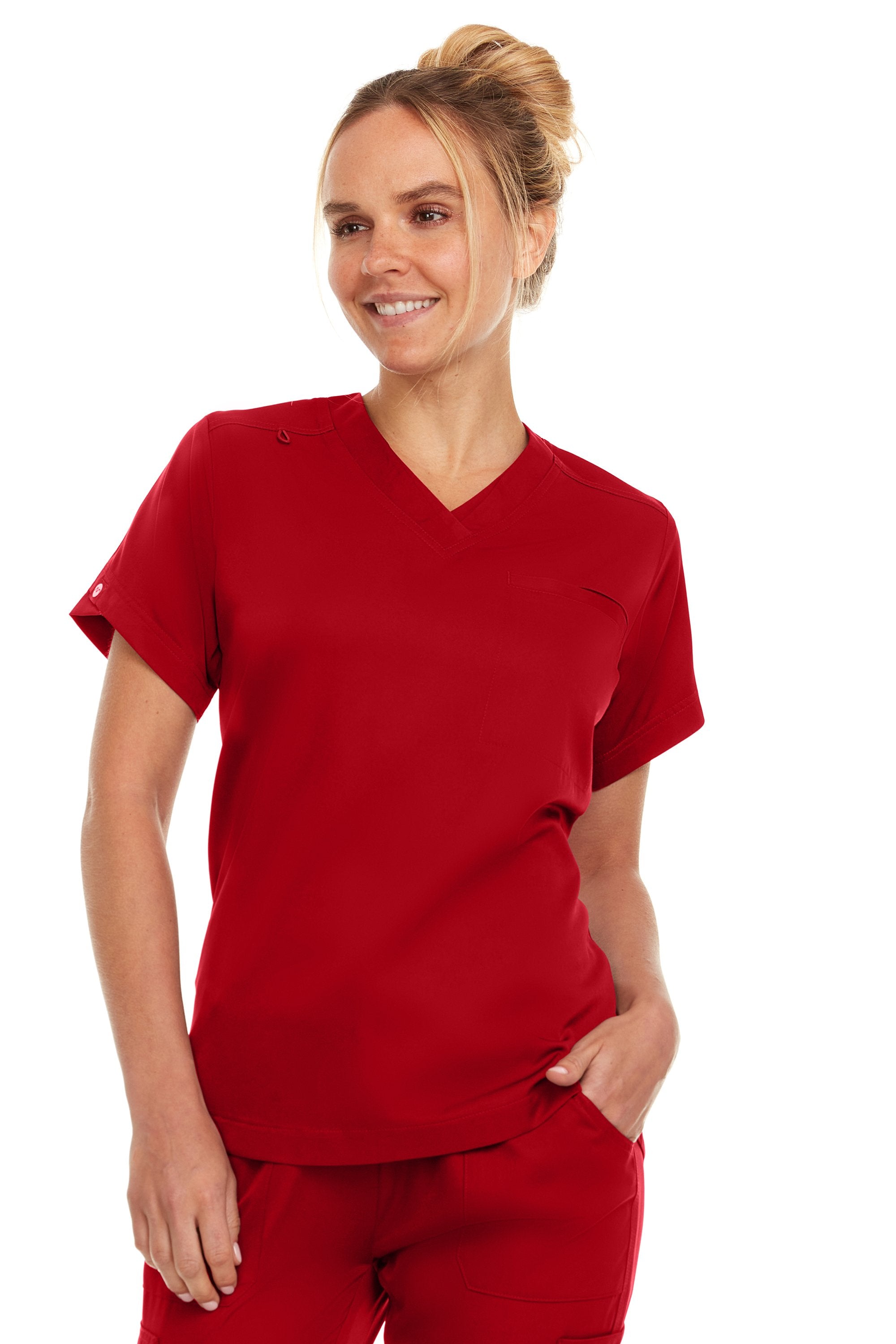 Kim - Medichic V neck Tuck in Top, Red, Classique Scrubs