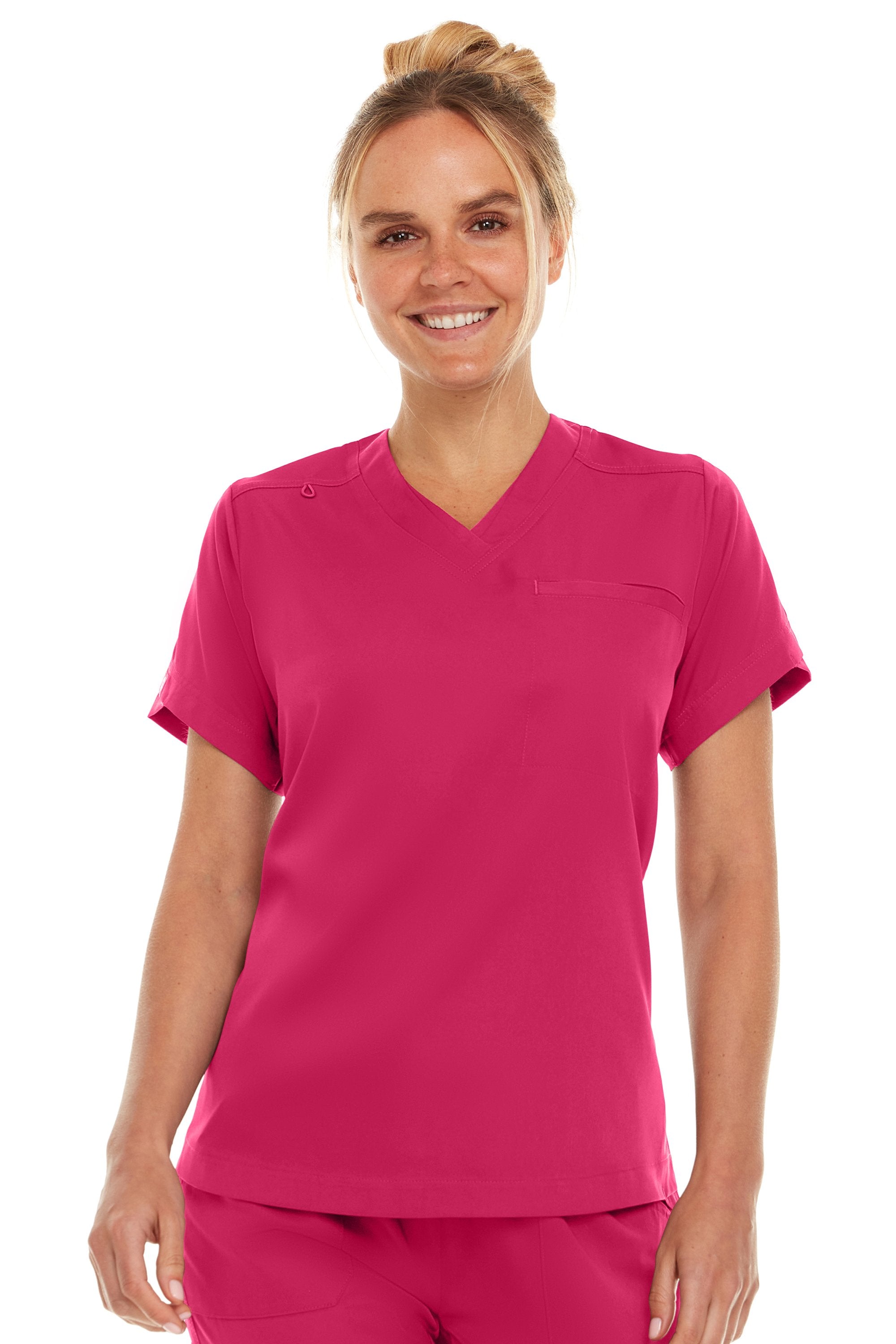 Kim - Medichic V neck Tuck in Top, Shocking Pink, Classique Scrubs