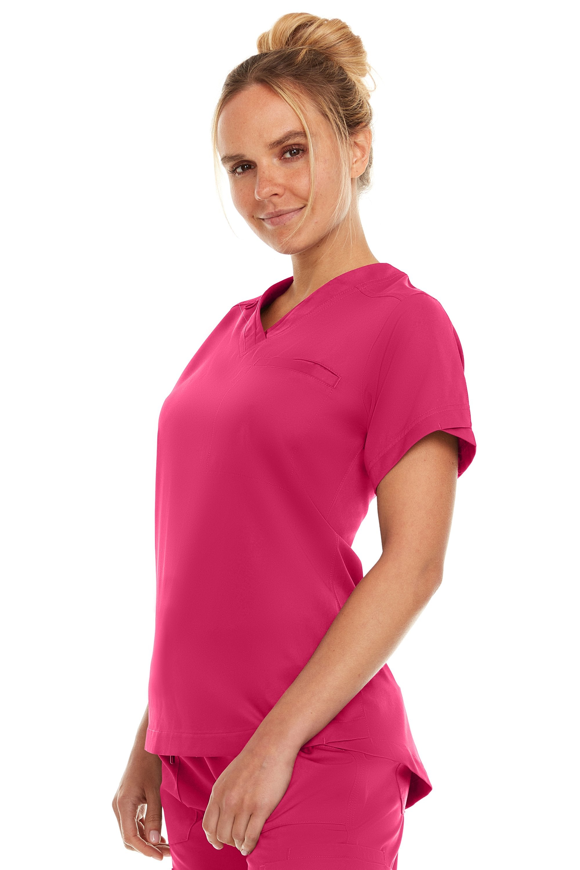 Kim - Medichic V neck Tuck in Top, Shocking Pink, Classique Scrubss