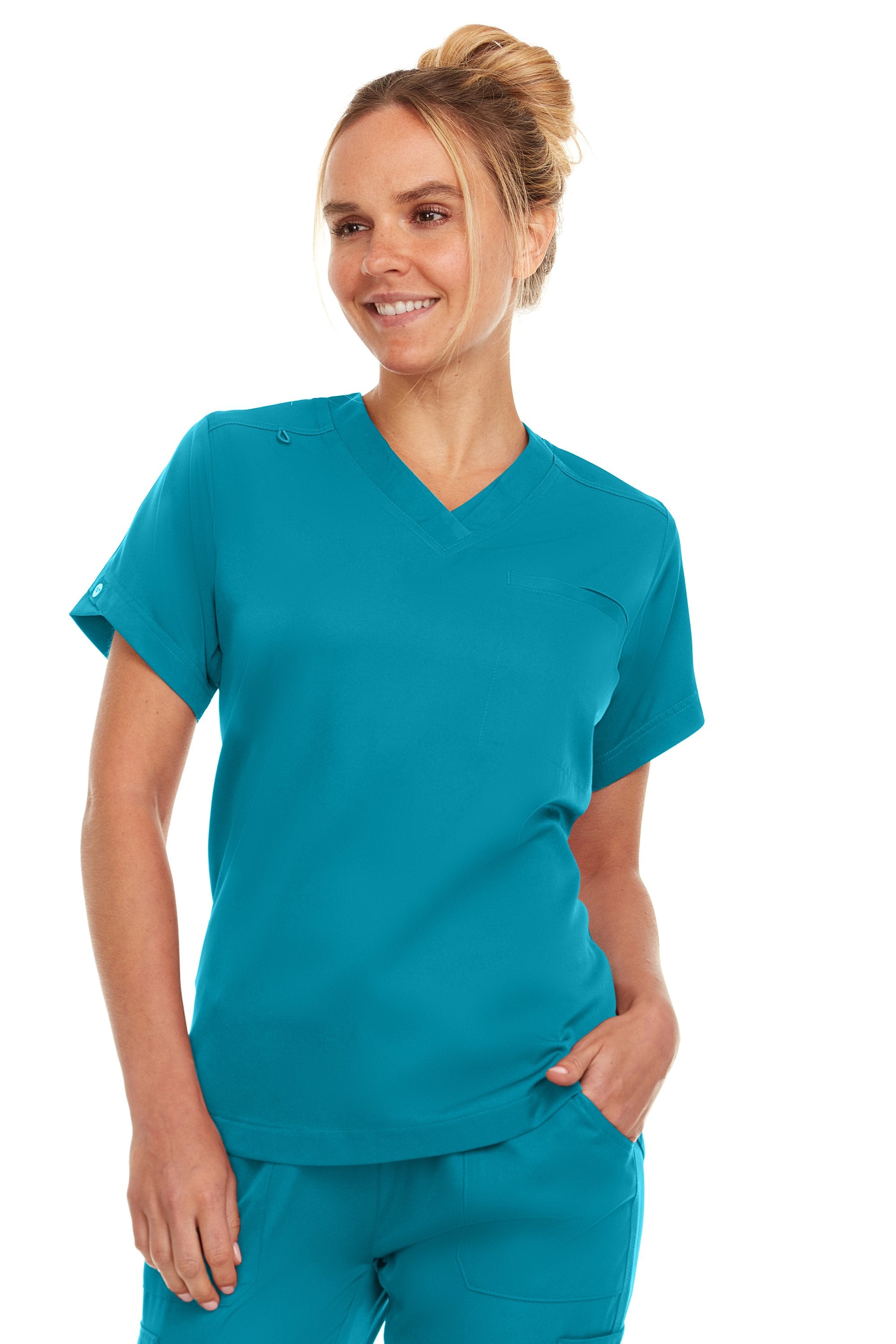 Kim - Medichic V neck Tuck in Top, Teal, Classique Scrubss