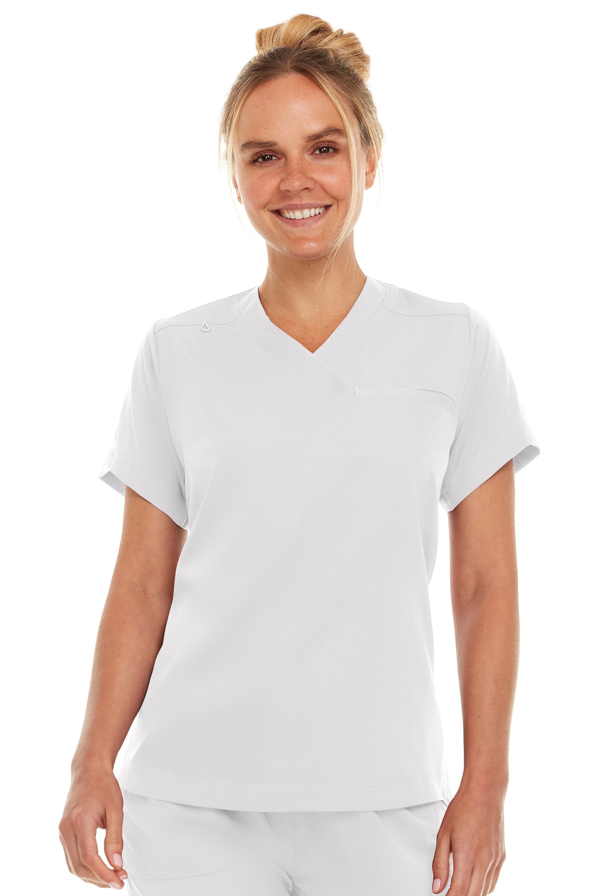 Kim - Medichic V neck Tuck in Top, White, Classique Scrubss