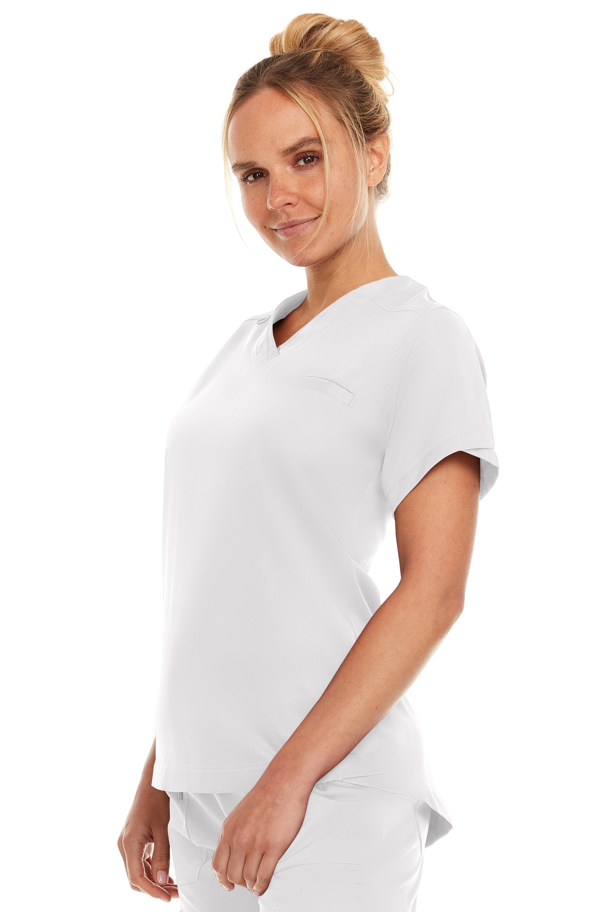 Kim - Medichic V neck Tuck in Top, White, Classique Scrubss