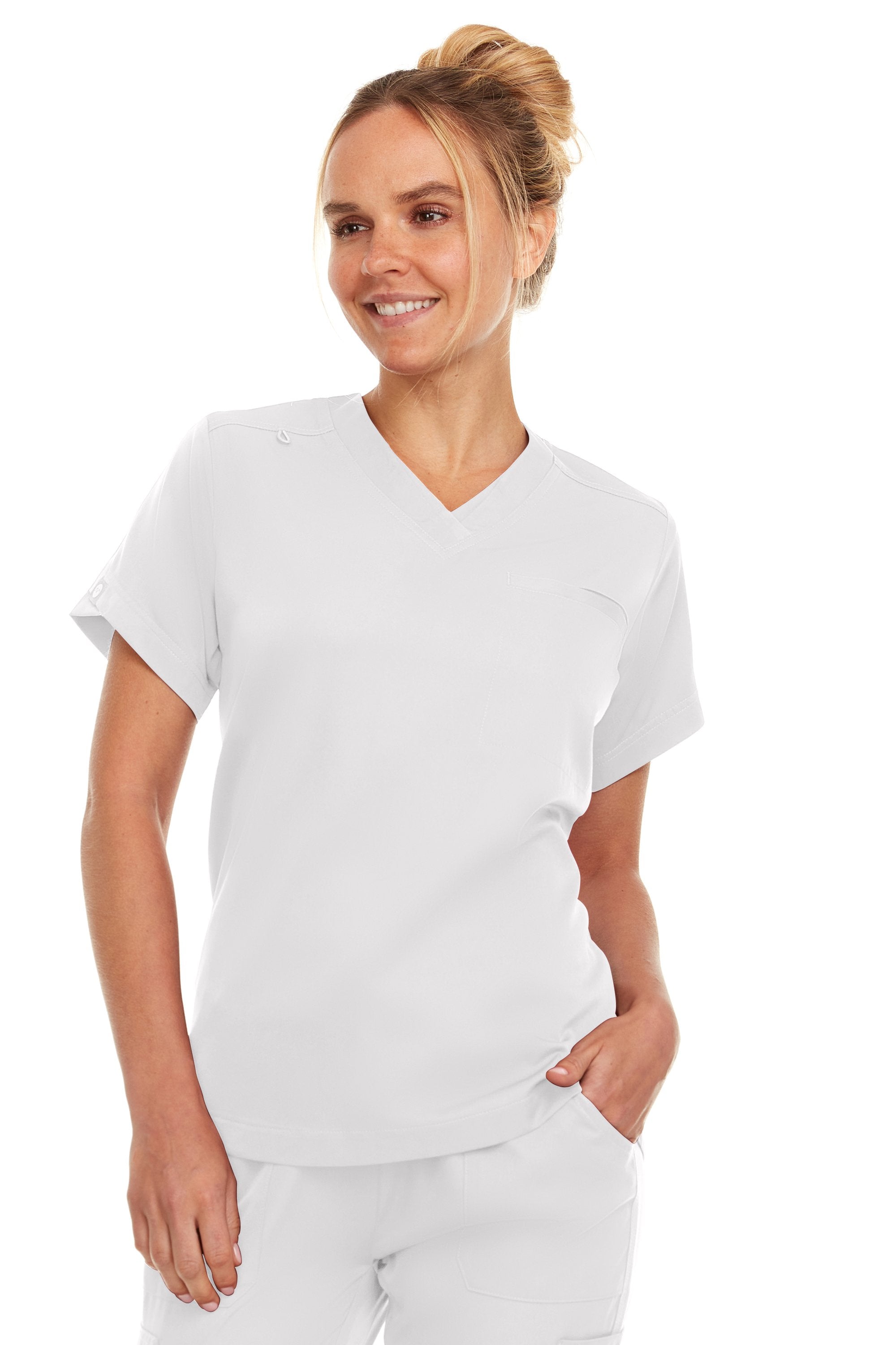 Kim - Medichic V neck Tuck in Top, White, Classique Scrubss