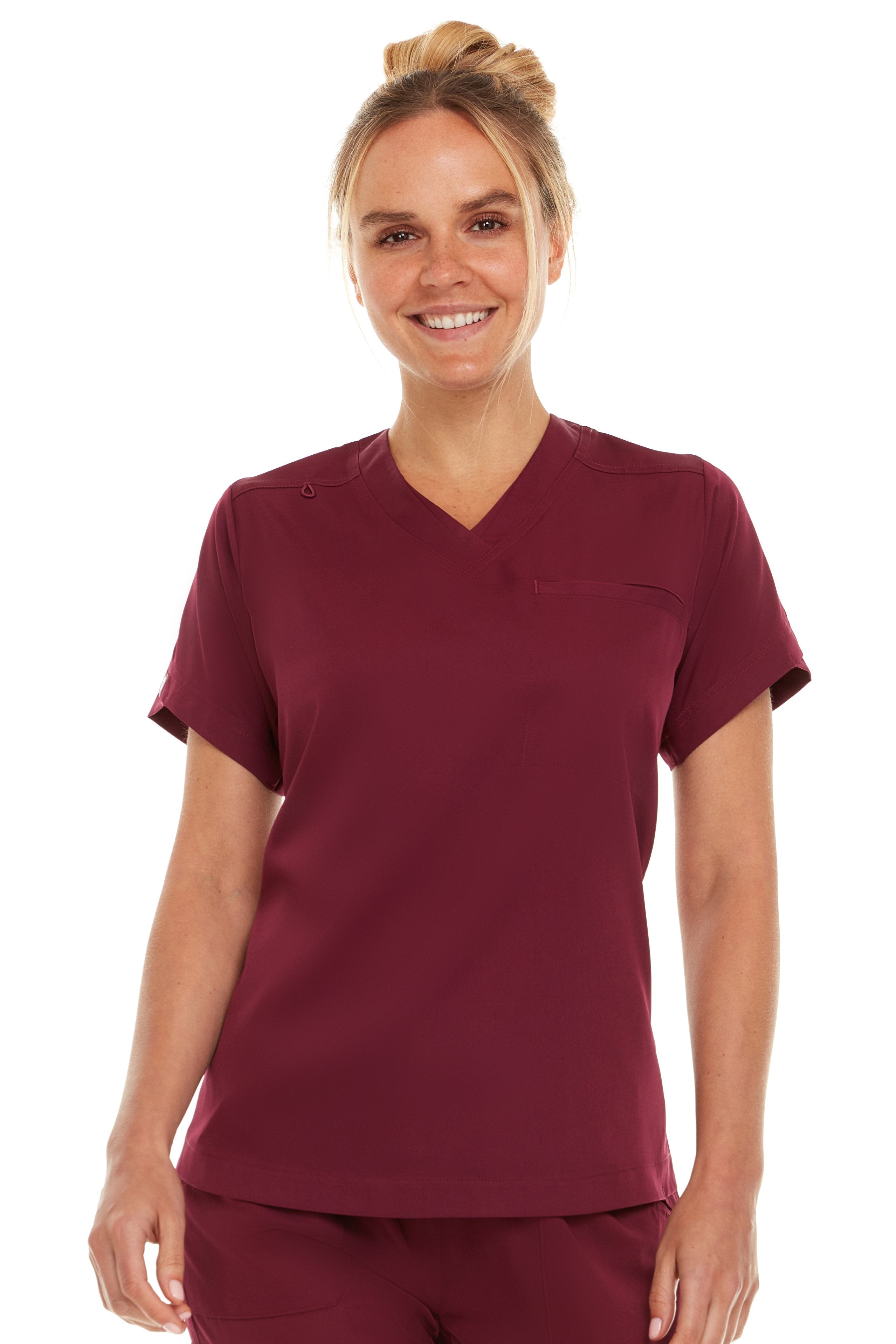 Kim - Medichic V neck Tuck in Top, Wine, Classique Scrubss