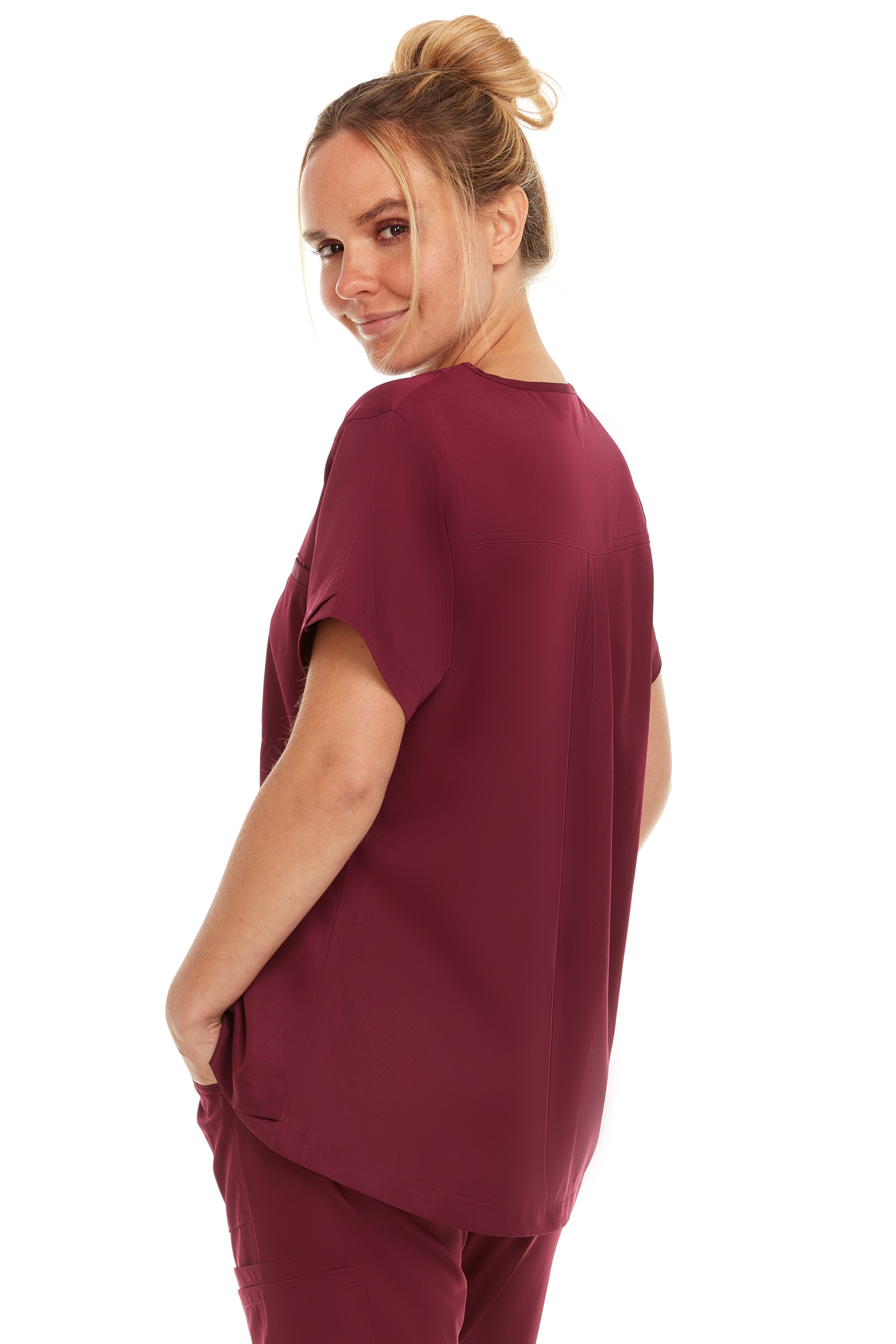 Kim - Medichic V neck Tuck in Top, Wine, Classique Scrubss