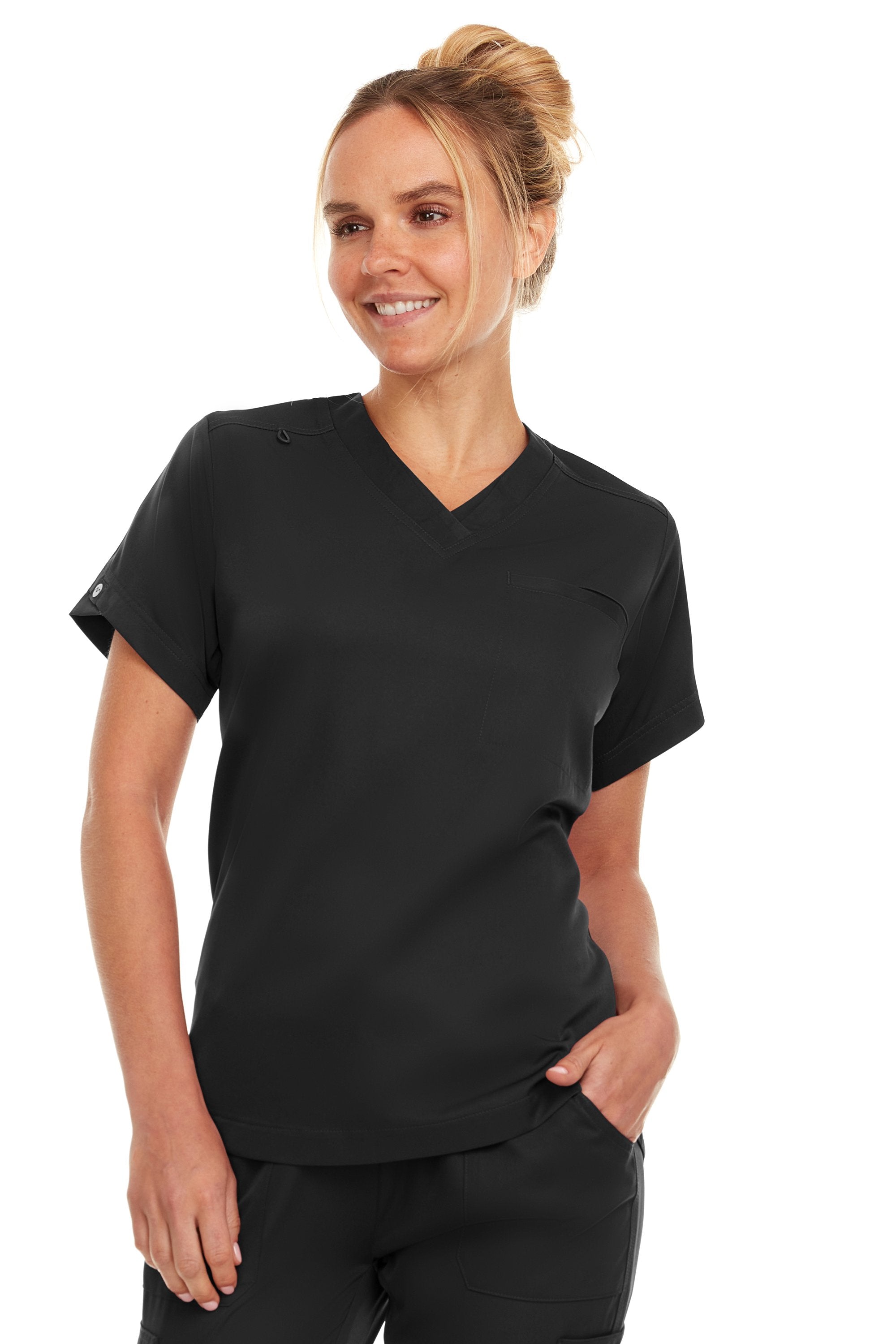 Kim - Medichic V neck Tuck in Top, Black, Classique Scrubs