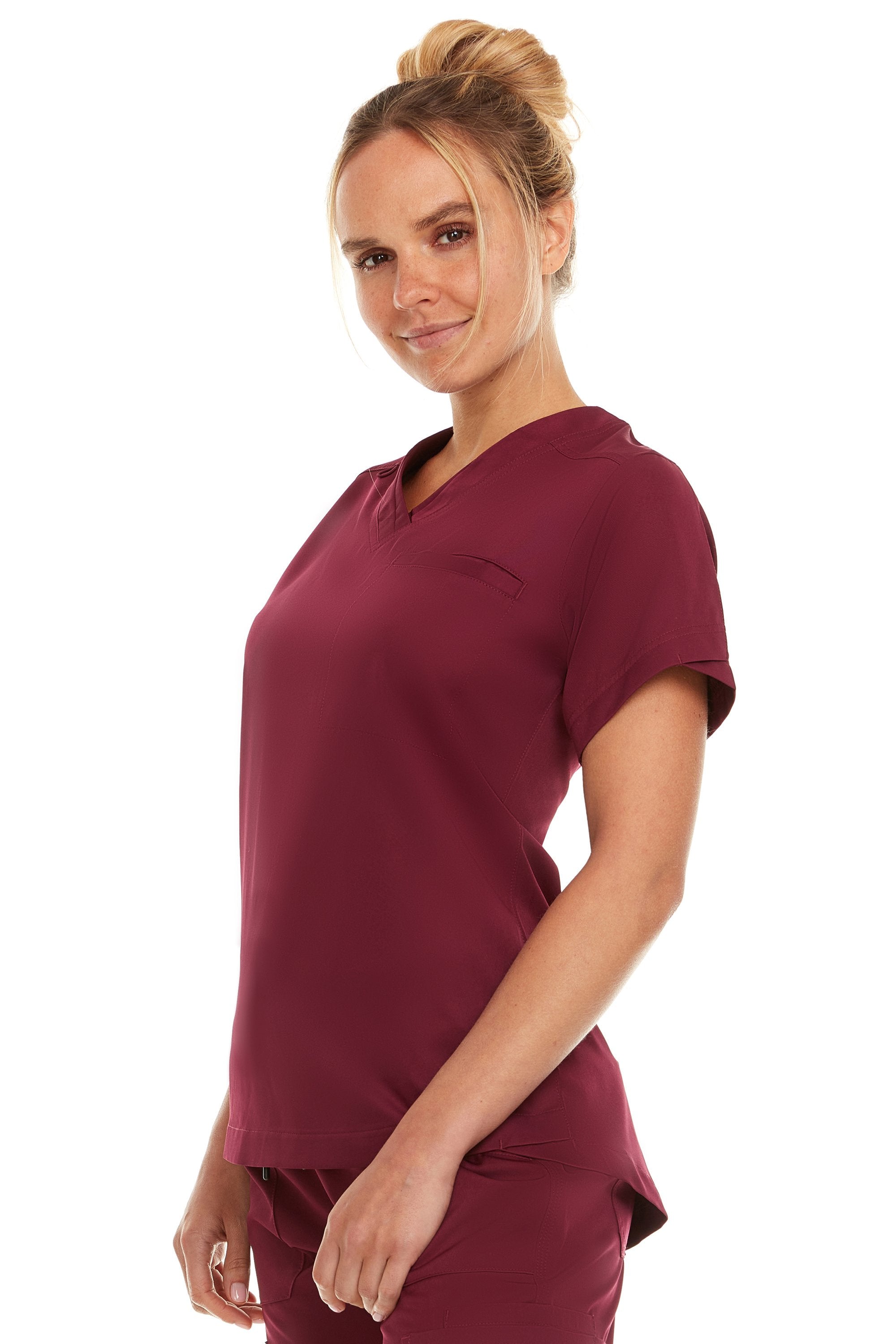 Kim - Medichic V neck Tuck in Top, Wine, Classique Scrubss